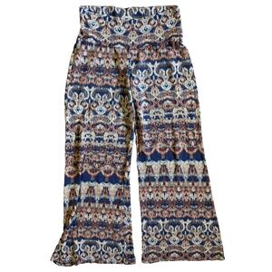 American Rag Boho Printed Wide Leg Pull On Pants Size L Stretchy Tribal Hippie